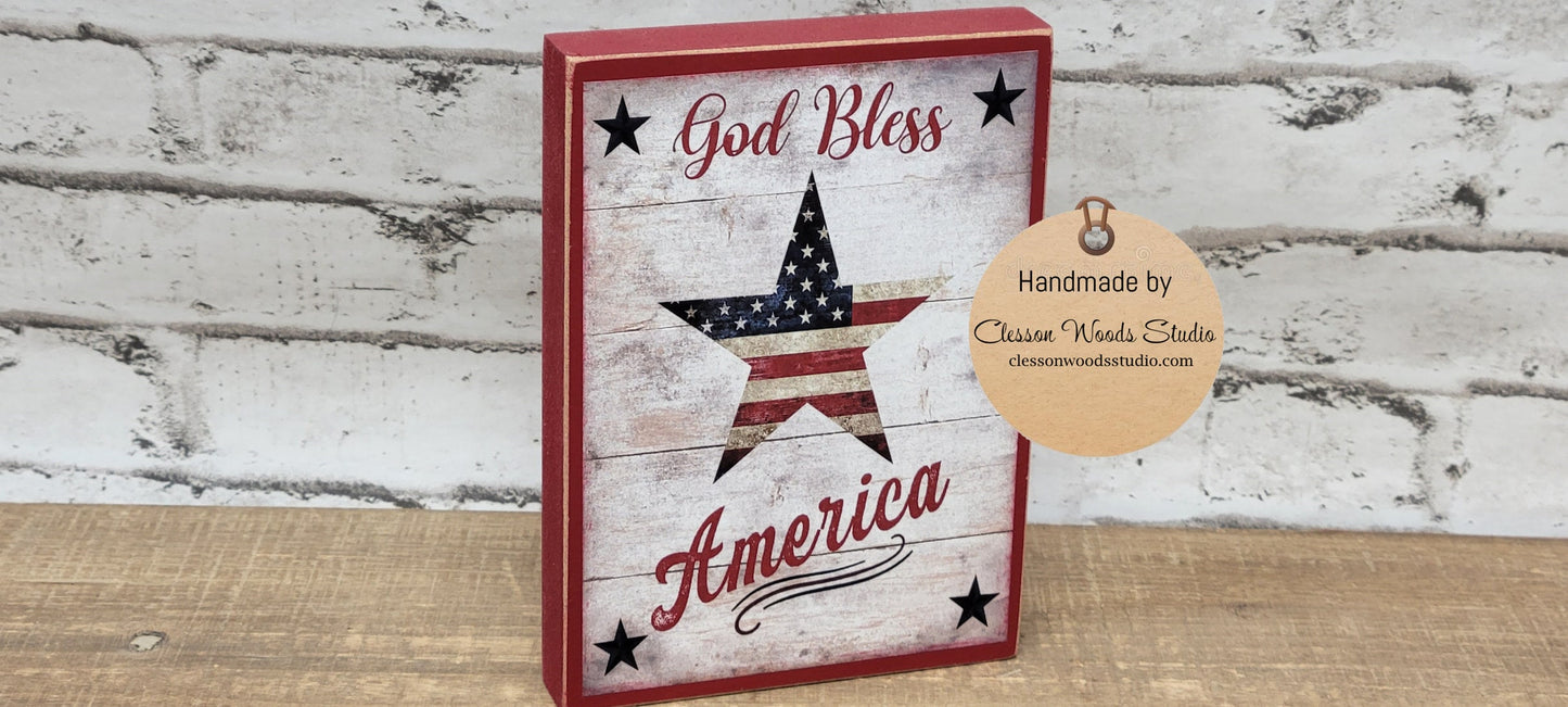 God Bless America Star Wood Sign