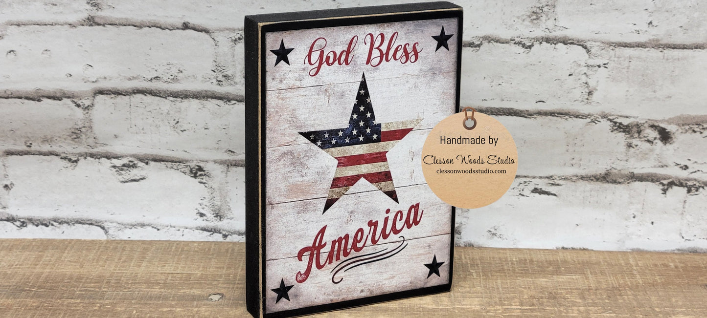 God Bless America Star Wood Sign