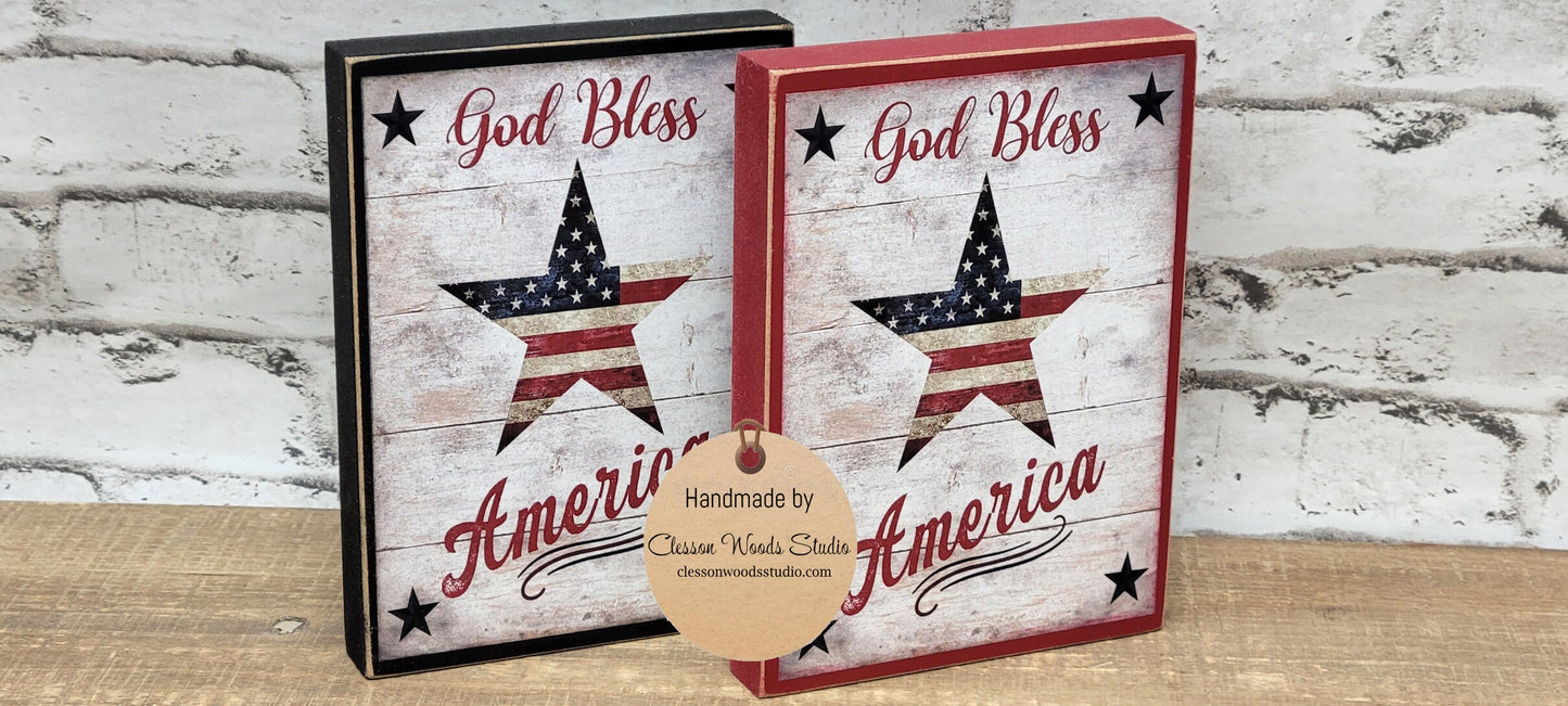 God Bless America Star Wood Sign