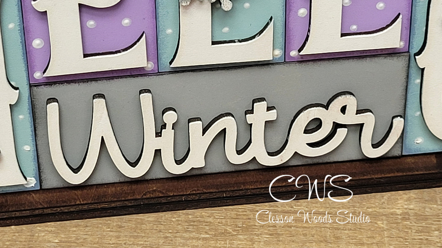 Hello Winter Word Block Sign