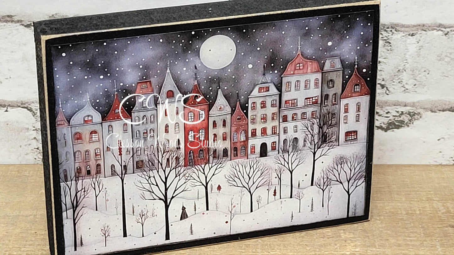 Winter Village 1 Wood Block Sign