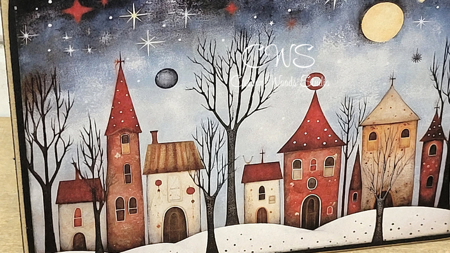 Winter Village 4 Wood Block Sign
