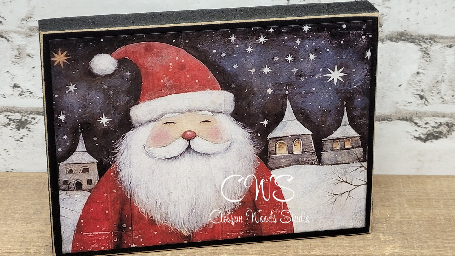 Old Time Santa 4 Wood Block Sign
