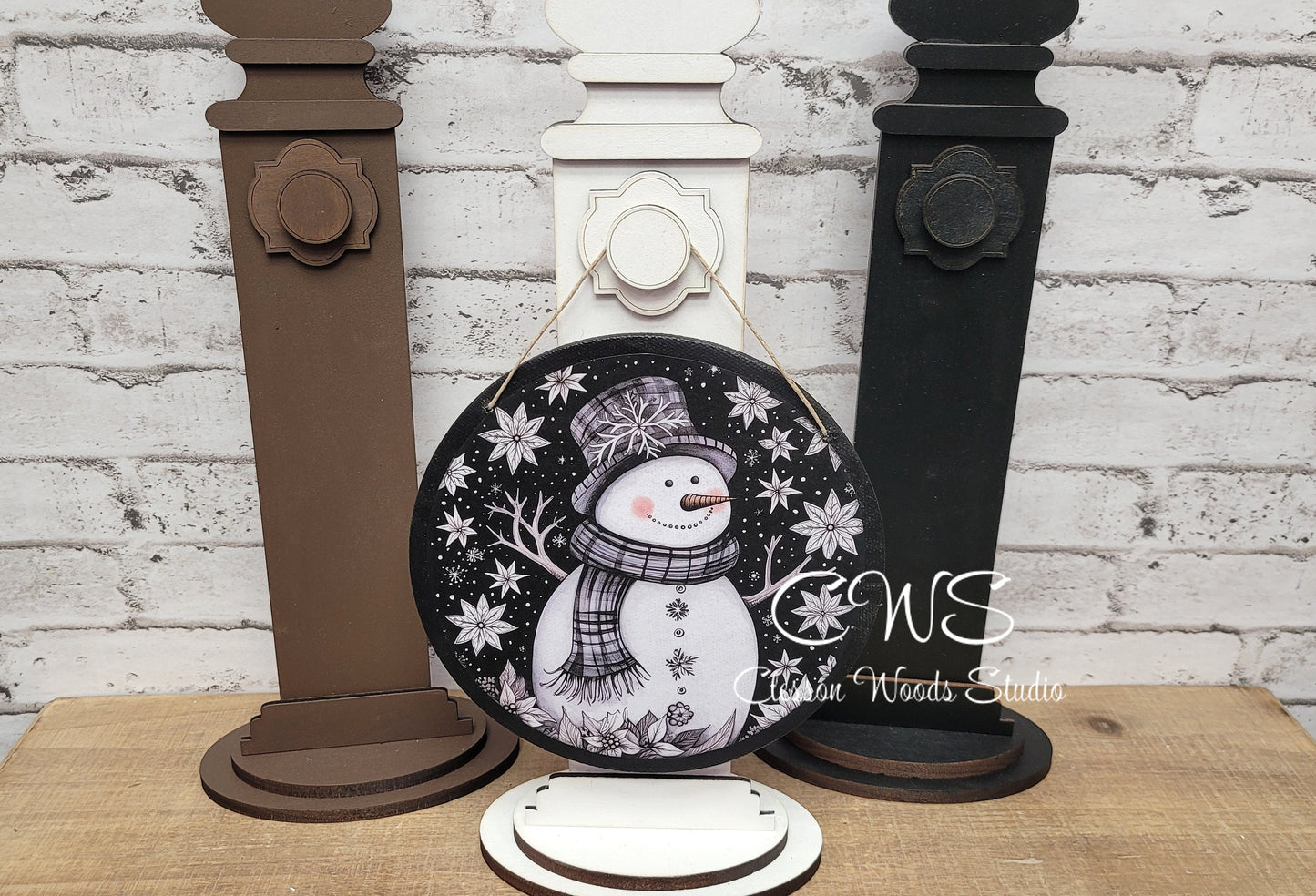 Black and White Snowman 6 Inch Round Hanging Sign