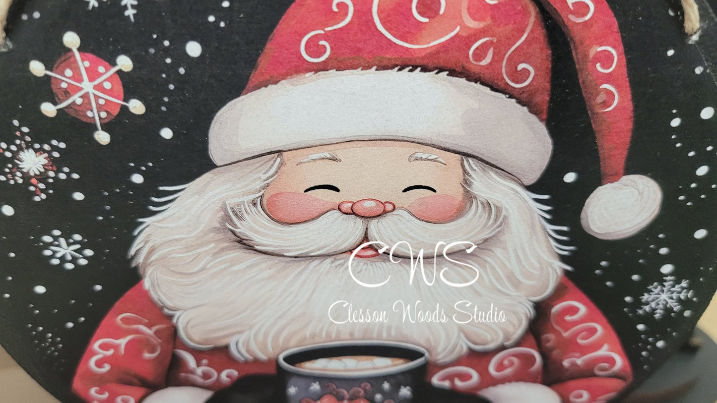 Santa and Cocoa 6 Inch Round Hanging Sign