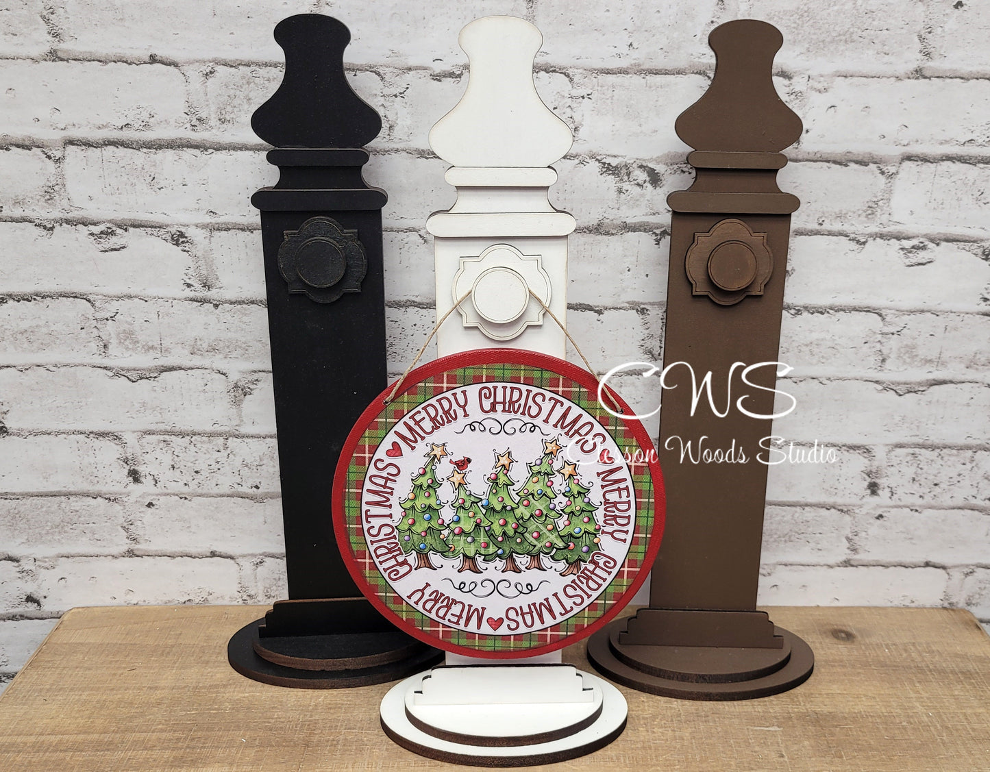 Red Merry Christmas Trees 6 Inch Round Hanging Sign