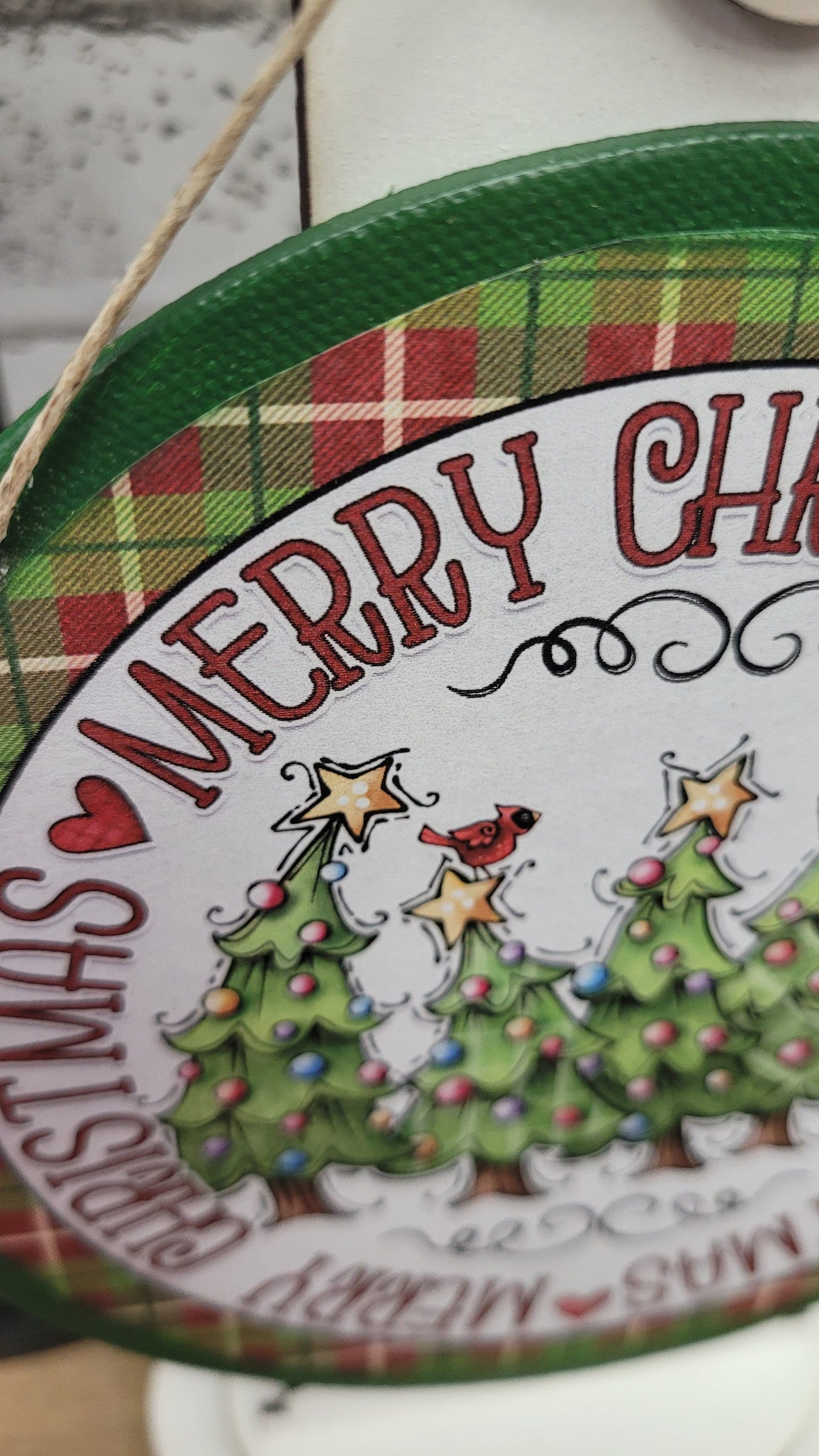 Green Merry Christmas Trees 6 Inch Round Hanging Sign