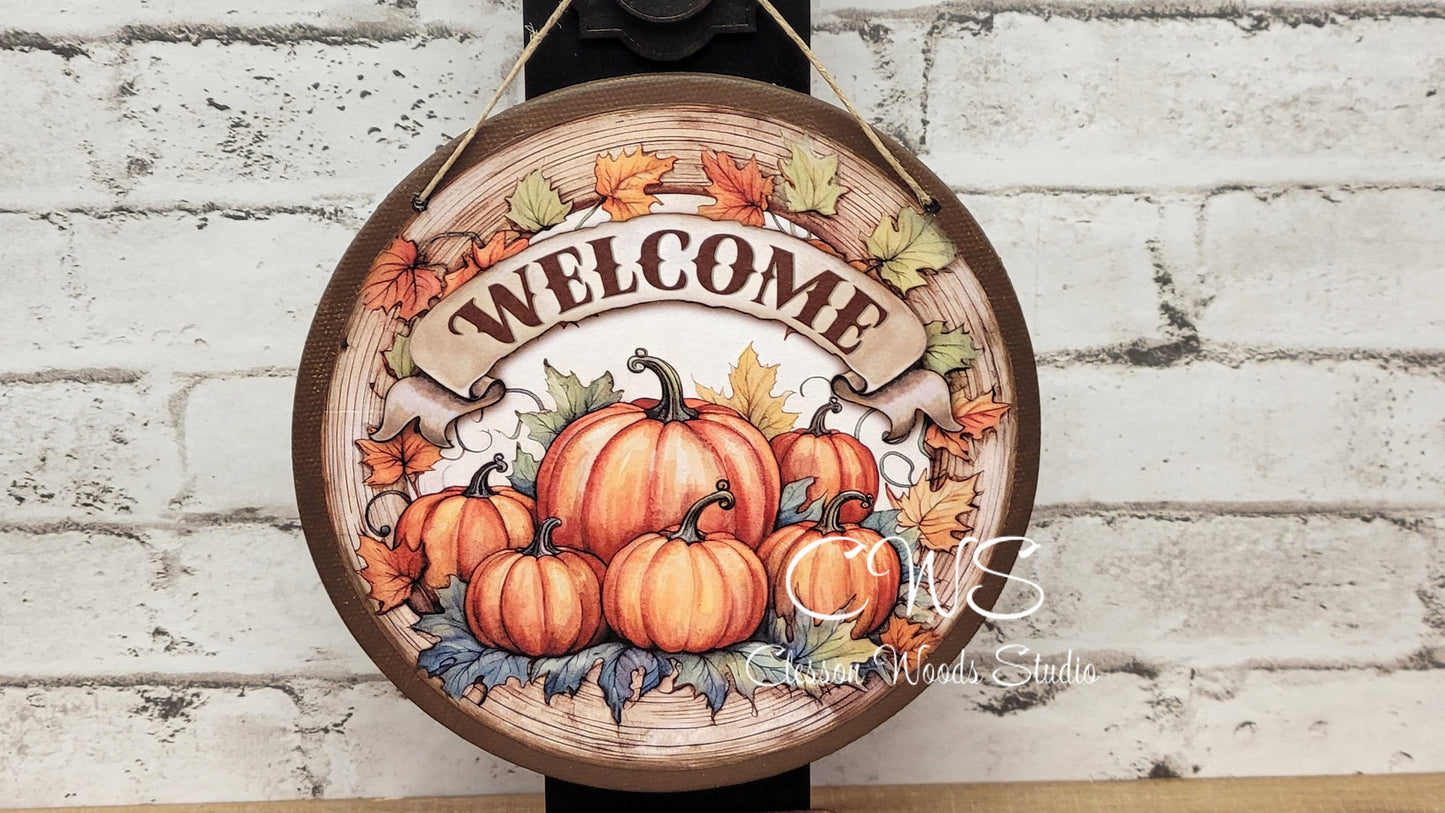 Welcome Pumpkins 6 Inch Round Hanging Sign