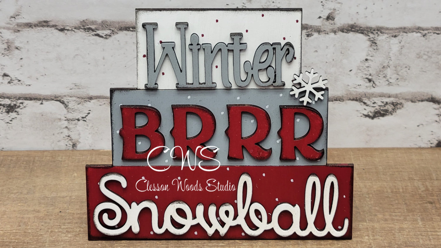 Winter Brrr Snowball Faux Block Stack Winter Sign