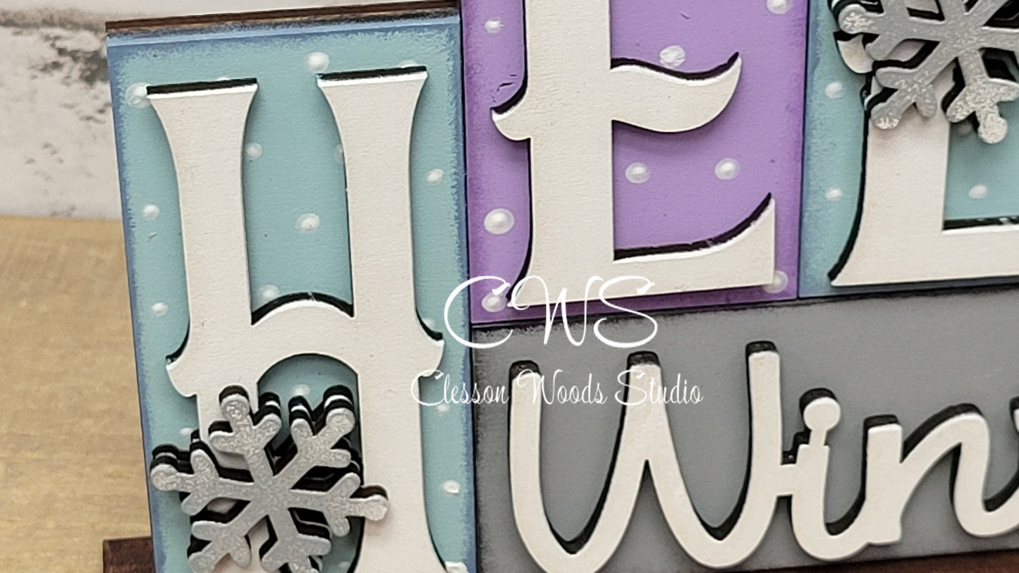 Hello Winter Word Block Sign