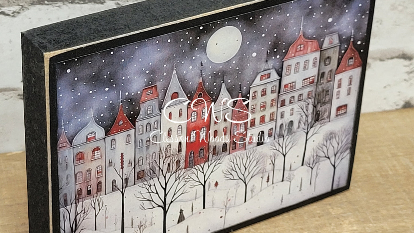 Winter Village 1 Wood Block Sign