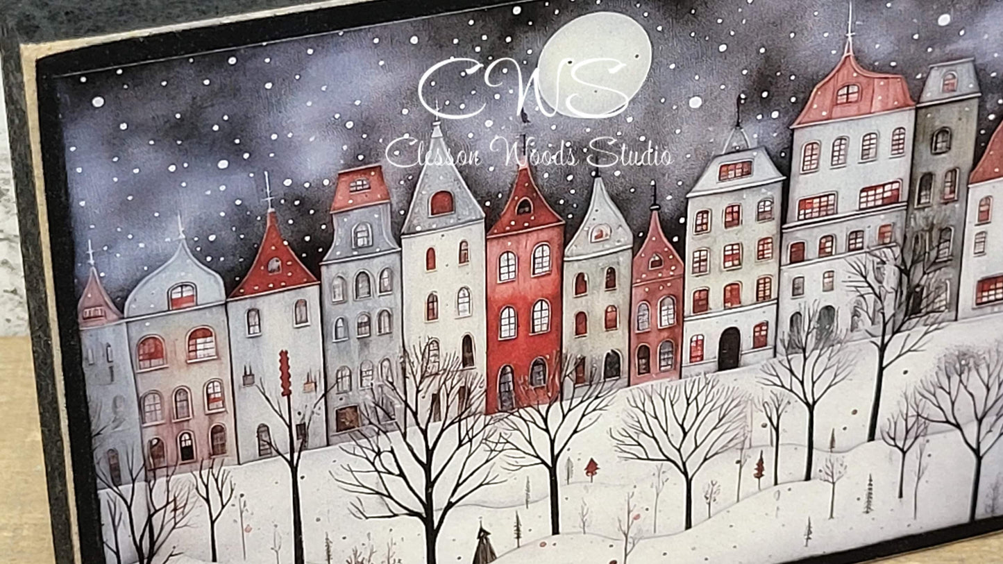 Winter Village 1 Wood Block Sign