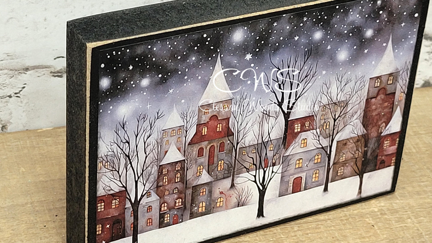 Winter Village 2 Wood Block Sign