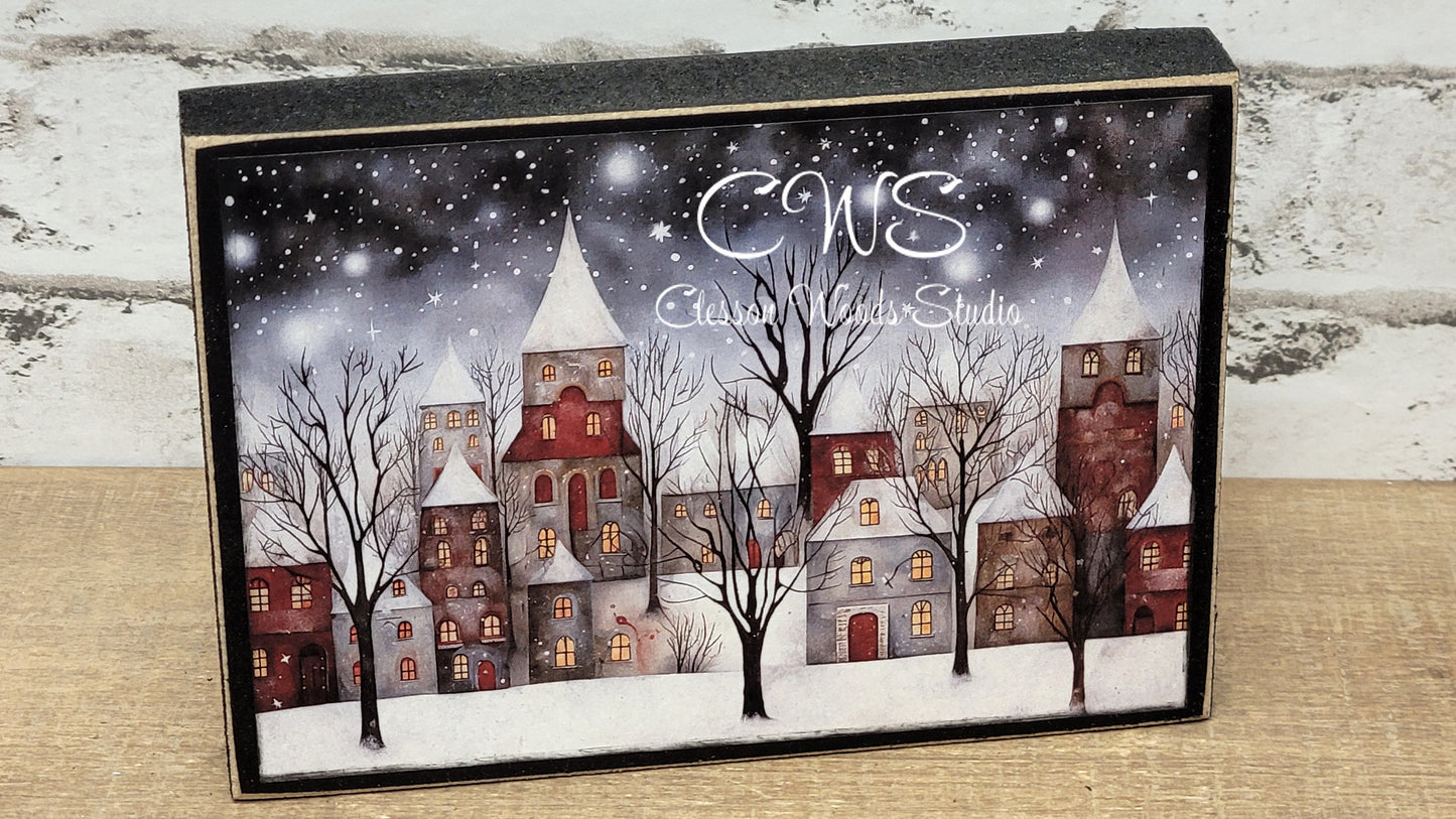 Winter Village 2 Wood Block Sign