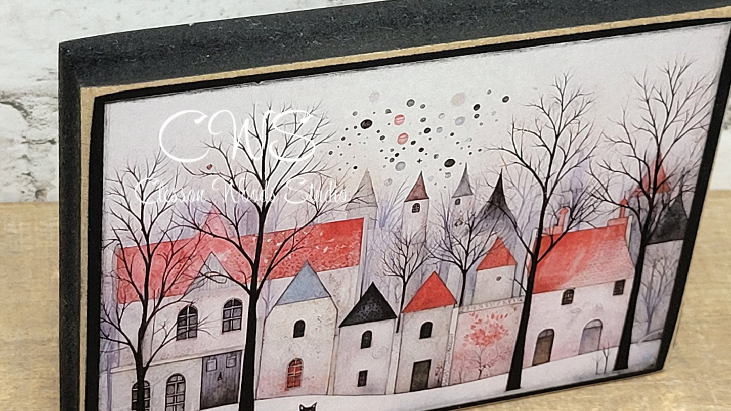 Winter Village 3 Wood Block Sign