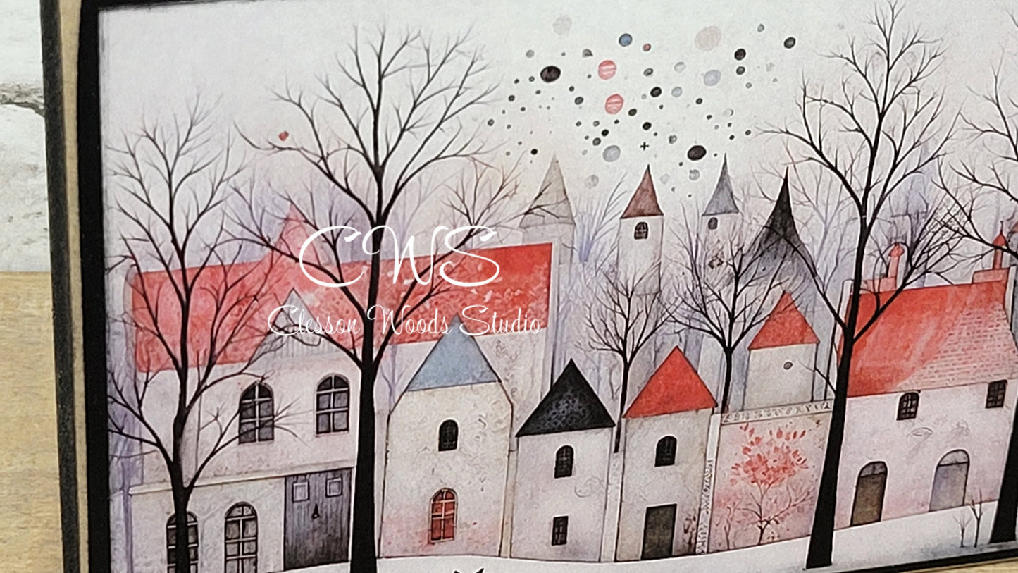Winter Village 3 Wood Block Sign
