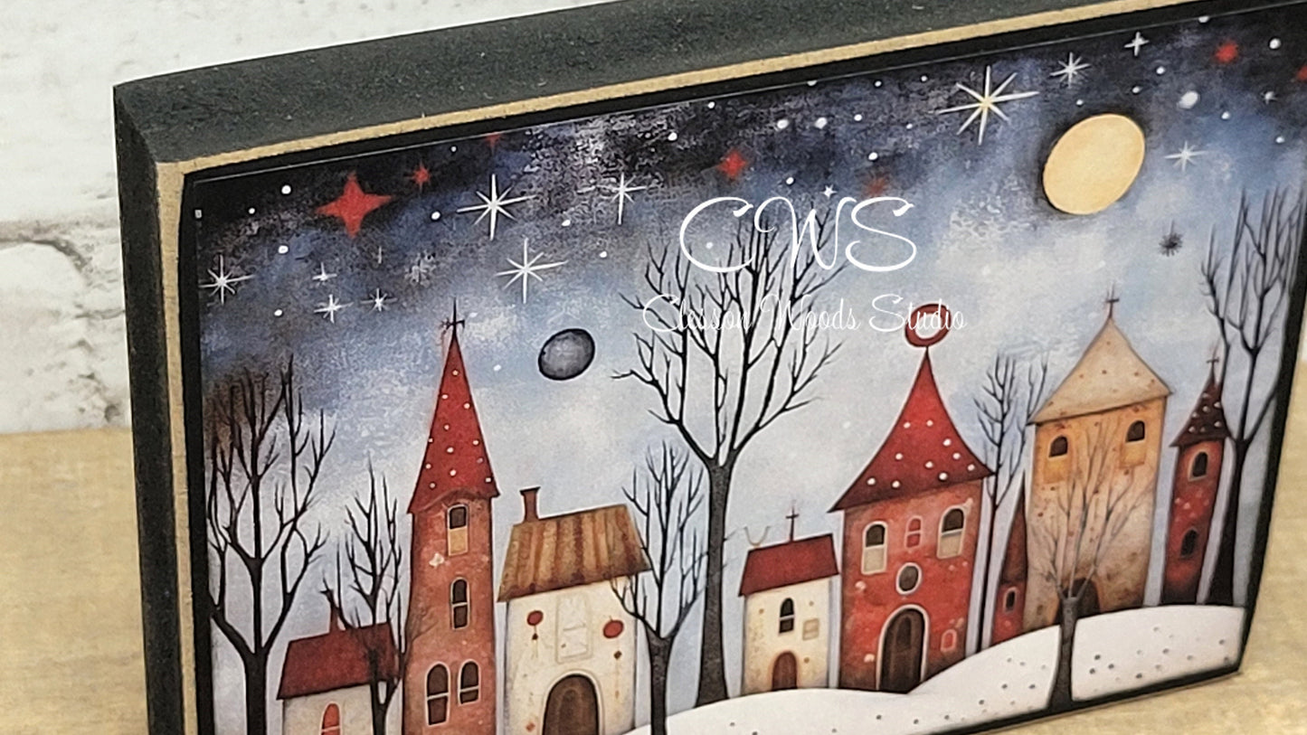 Winter Village 4 Wood Block Sign