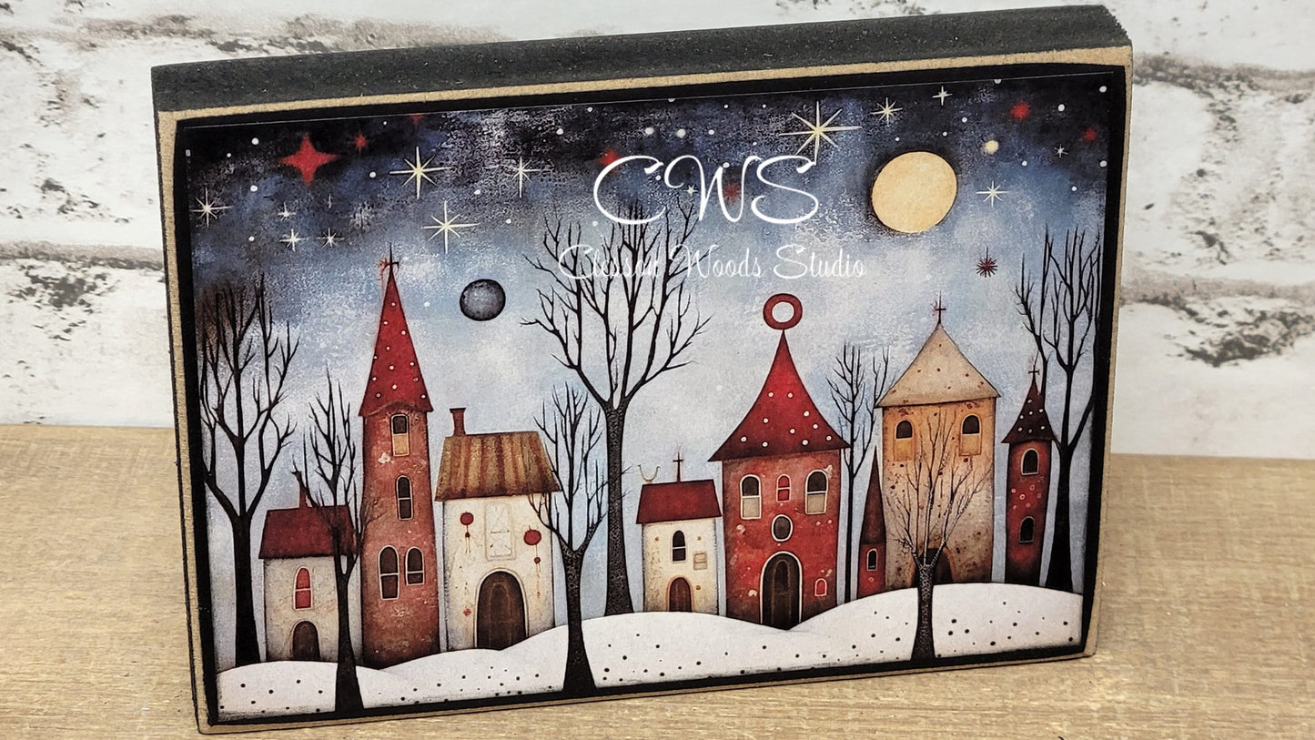 Winter Village 4 Wood Block Sign