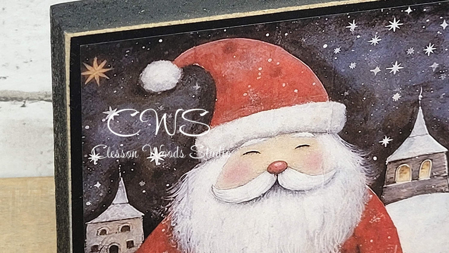 Old Time Santa 4 Wood Block Sign