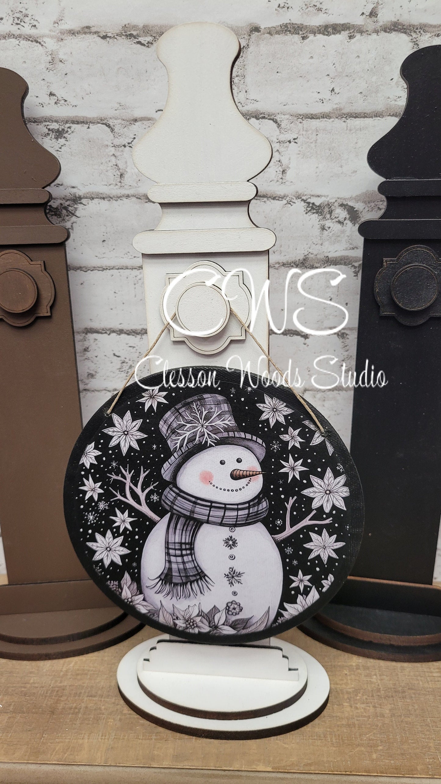 Black and White Snowman 6 Inch Round Hanging Sign