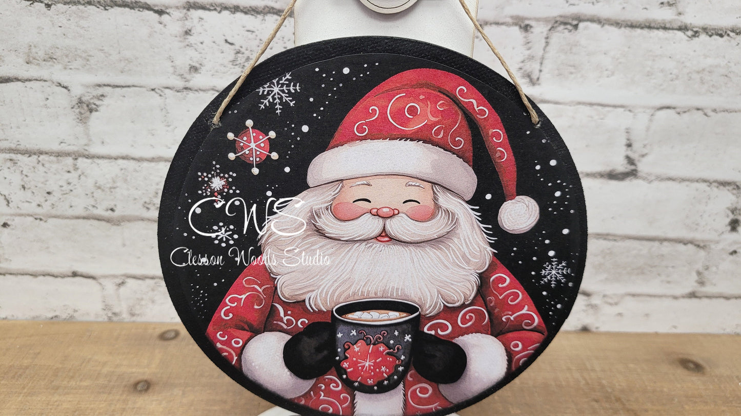 Santa and Cocoa 6 Inch Round Hanging Sign