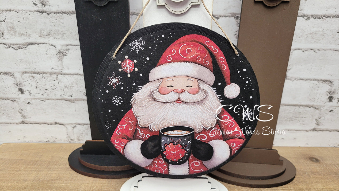 Santa and Cocoa 6 Inch Round Hanging Sign