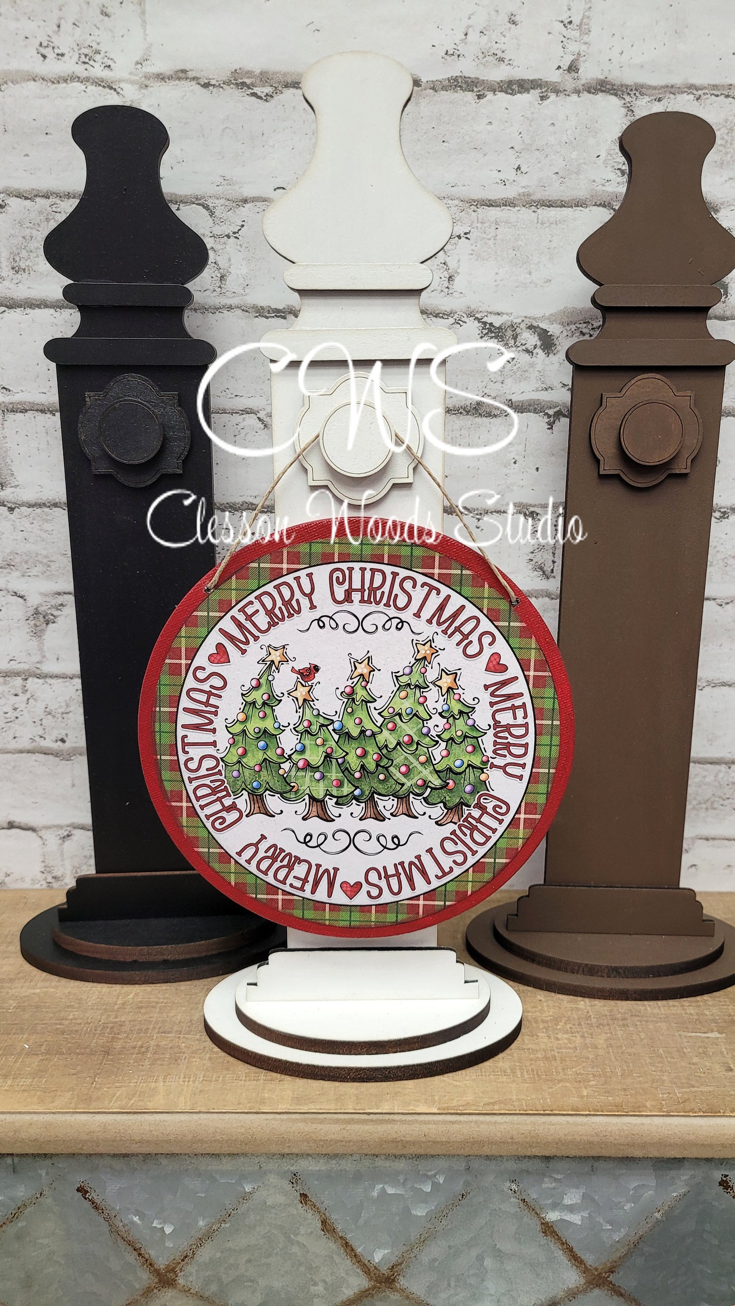 Red Merry Christmas Trees 6 Inch Round Hanging Sign