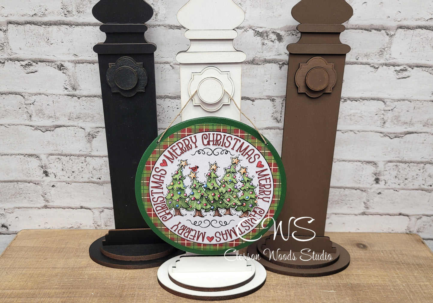 Green Merry Christmas Trees 6 Inch Round Hanging Sign