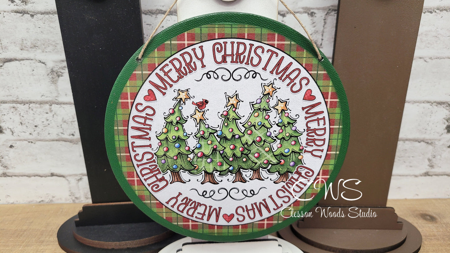 Green Merry Christmas Trees 6 Inch Round Hanging Sign