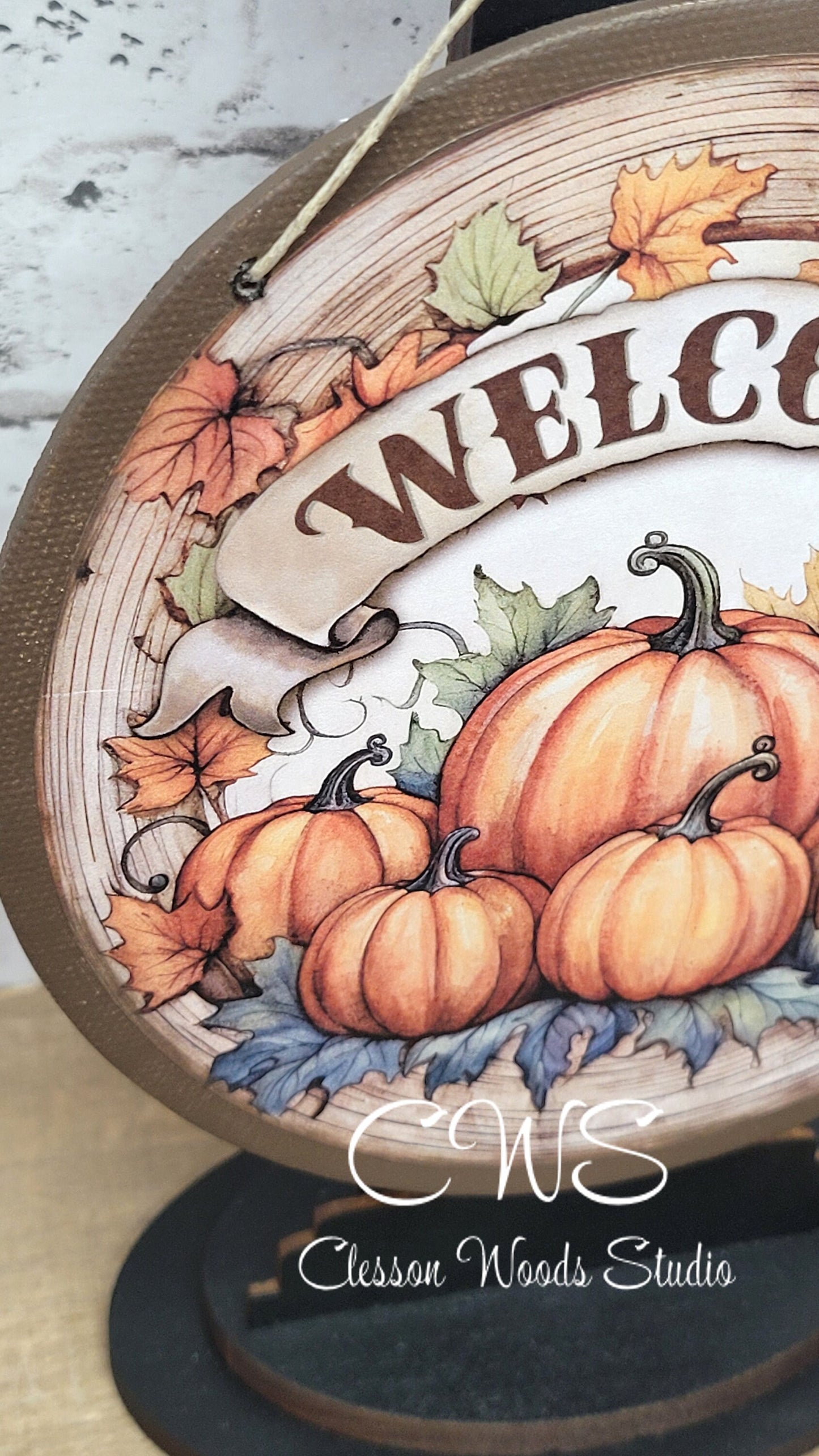 Welcome Pumpkins 6 Inch Round Hanging Sign