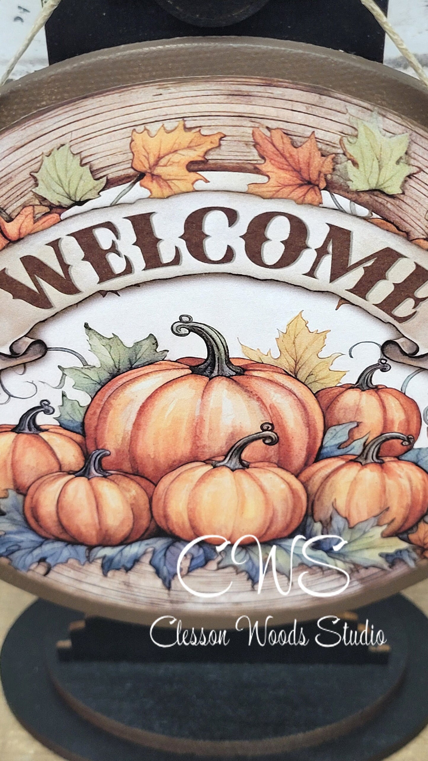 Welcome Pumpkins 6 Inch Round Hanging Sign