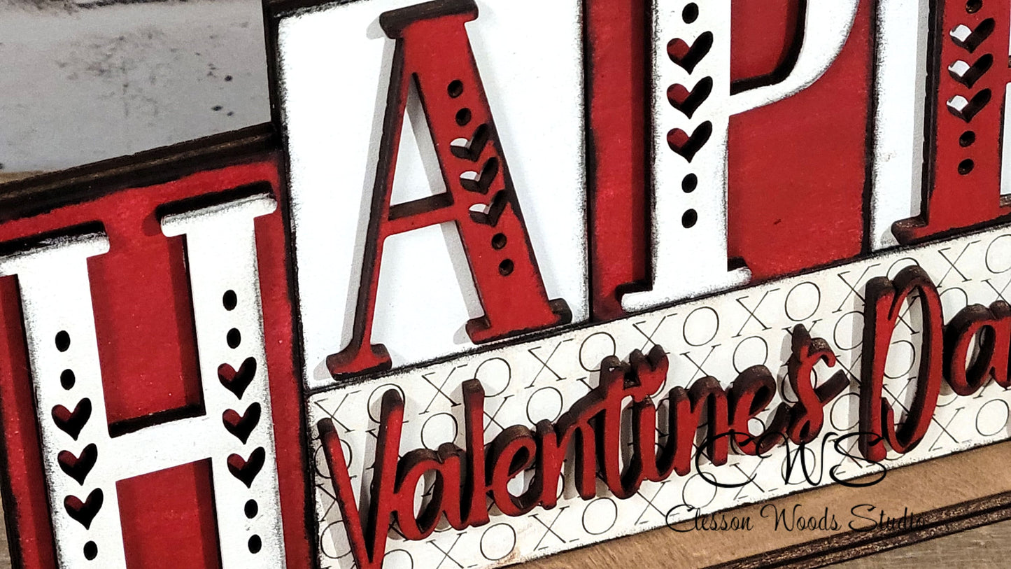 Happy Valentines Day Red and White Word Block Sign