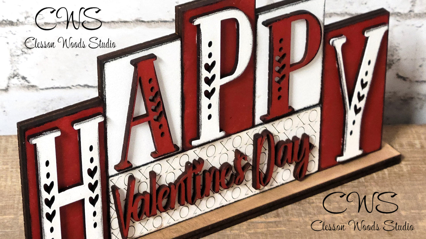 Happy Valentines Day Red and White Word Block Sign