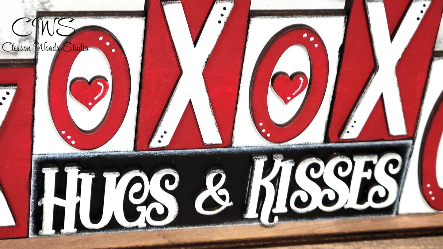 Valentine XOXO Hugs and Kisses Word Block Sign