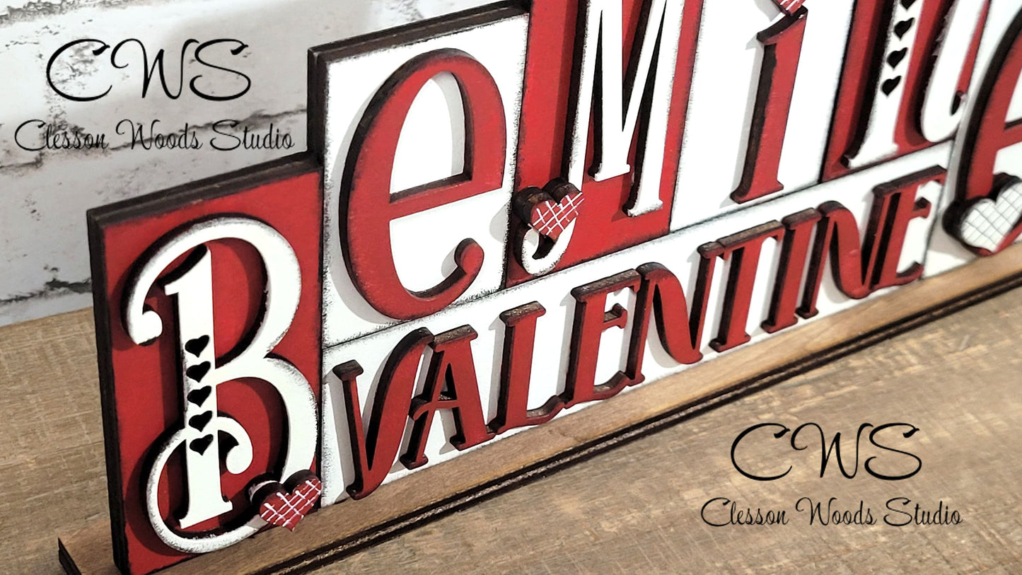Be Mine Valentine Red and White Word Block Sign