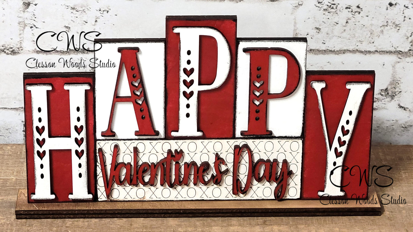 Happy Valentines Day Red and White Word Block Sign