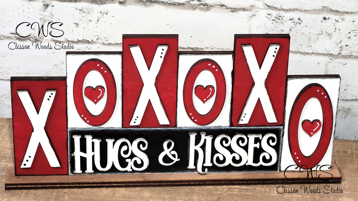 Valentine XOXO Hugs and Kisses Word Block Sign