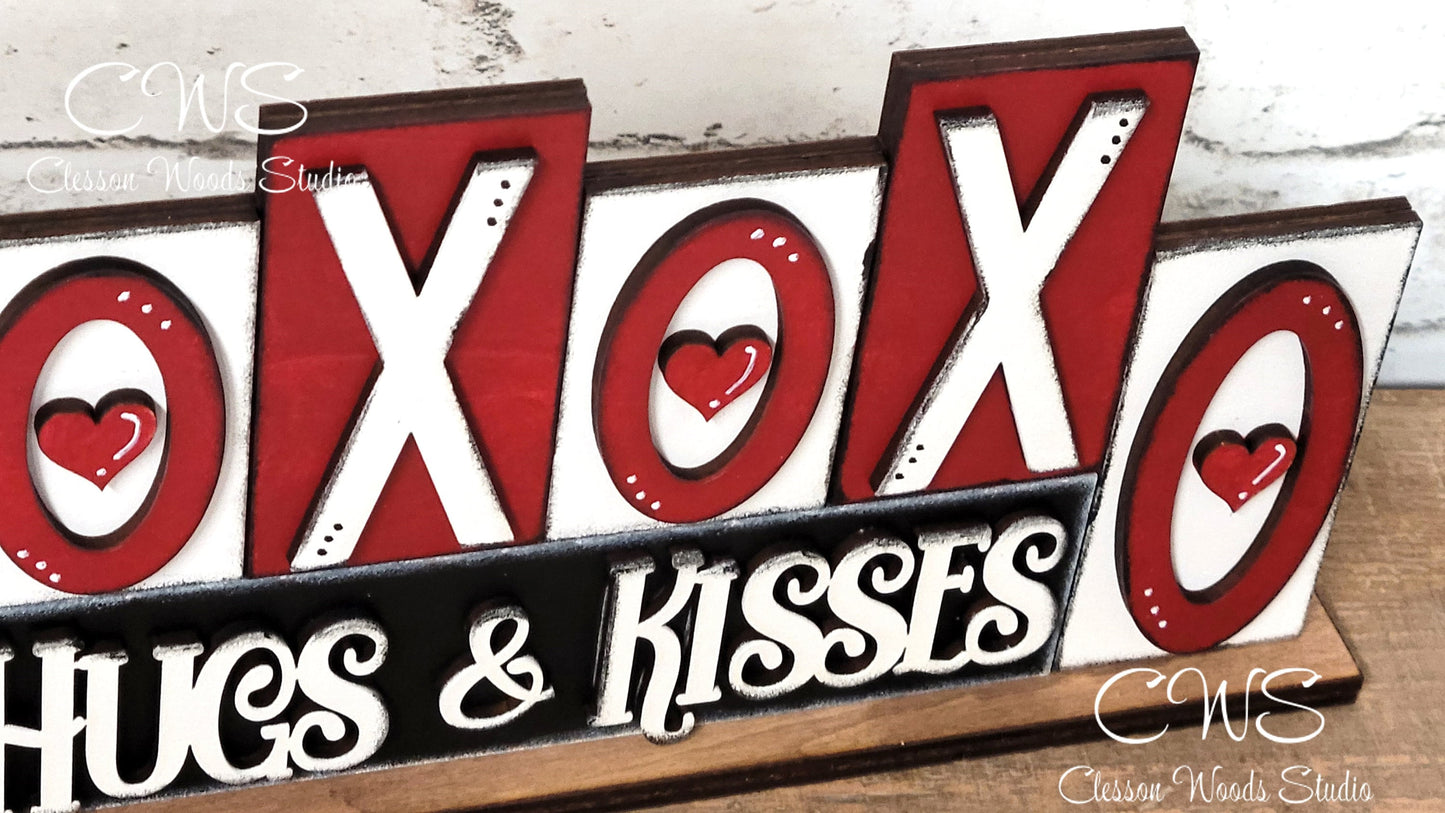 Valentine XOXO Hugs and Kisses Word Block Sign