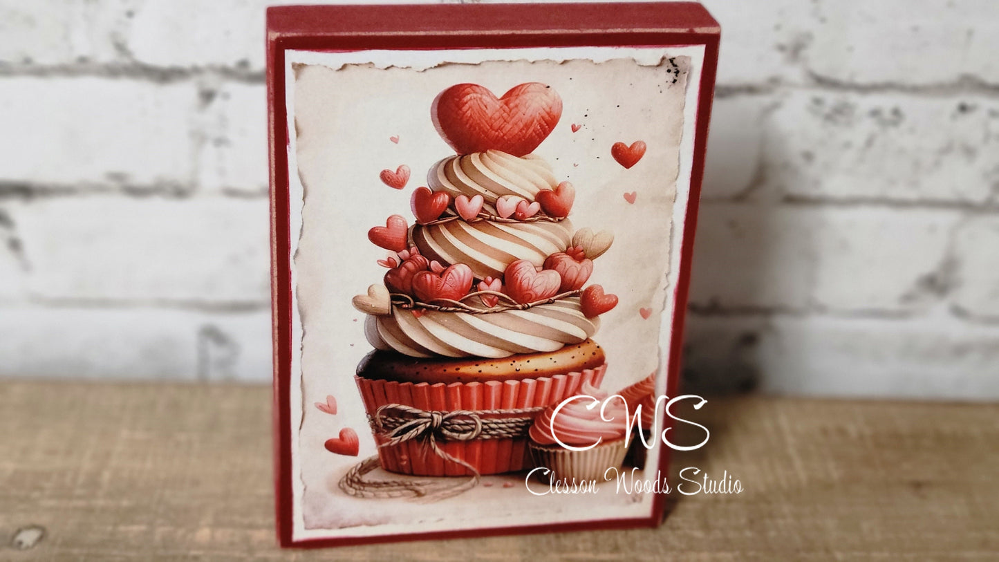 Valentine Cupcake Wood Block Sign