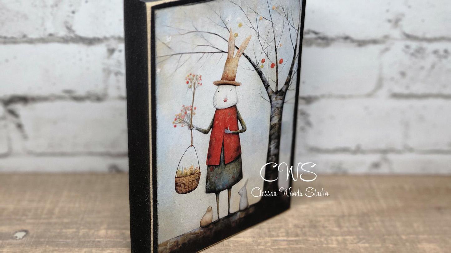 Primitive Easter Bunny 5 Black Wood Block Sign