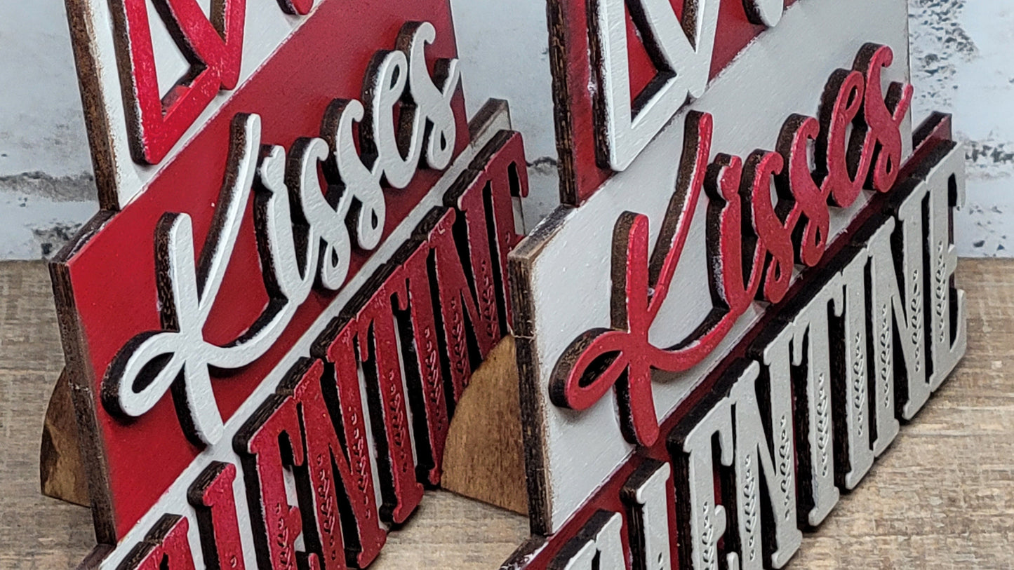 Love Kisses Valentine Faux Block Stack Valentine Sign
