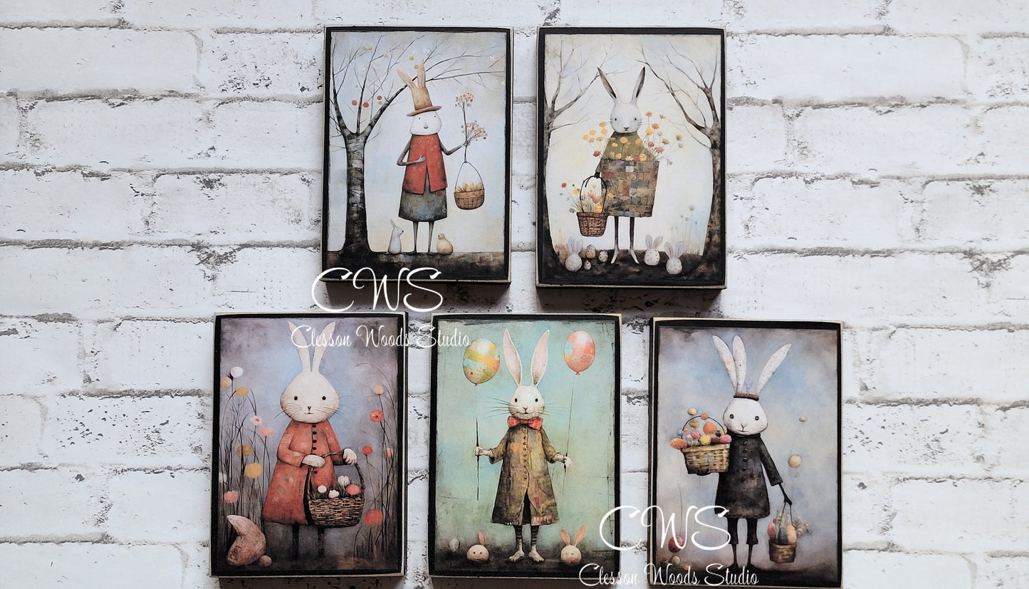 Primitive Easter Bunny 2 Black Wood Block Sign