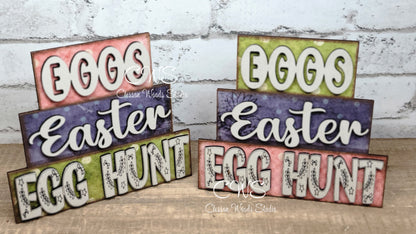 Eggs Easter Egg Hunt Word Block Stack Sign