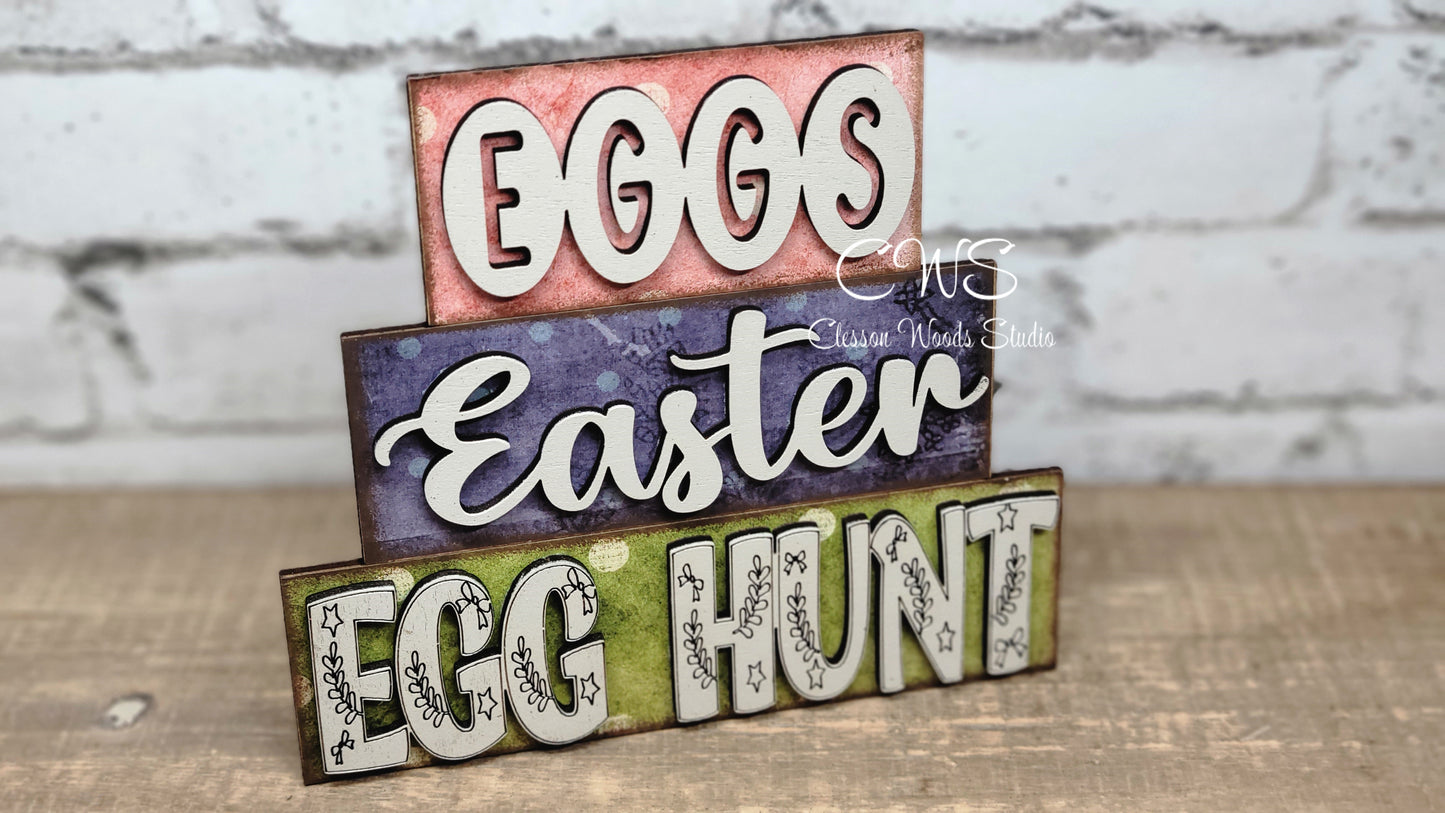 Eggs Easter Egg Hunt Word Block Stack Sign