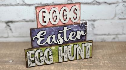 Eggs Easter Egg Hunt Word Block Stack Sign