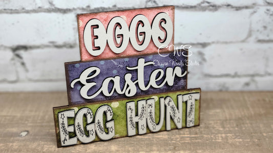 Eggs Easter Egg Hunt Word Block Stack Sign