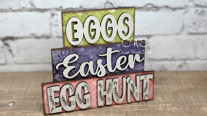 Eggs Easter Egg Hunt Word Block Stack Sign