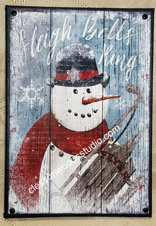 Sleigh Bells Ring Snowman 5"x7" Canvas Insert