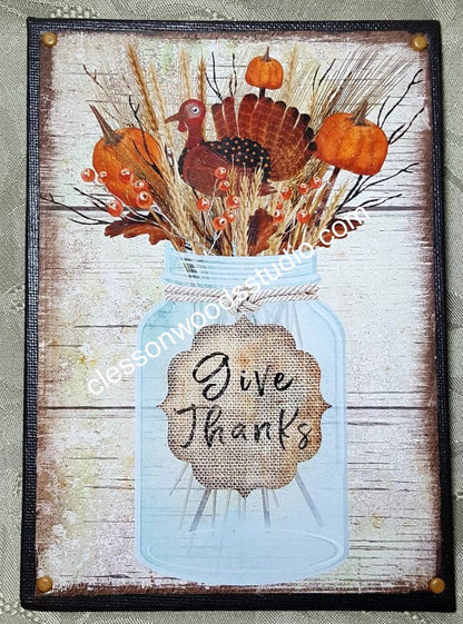 Give Thanks Mason Jar 5"x7" Canvas Insert