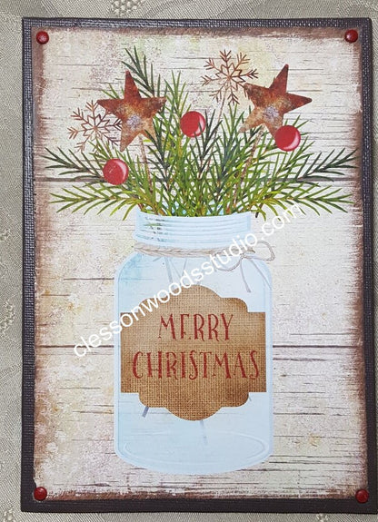 Merry Christmas Mason Jar 5"x7" Canvas Insert